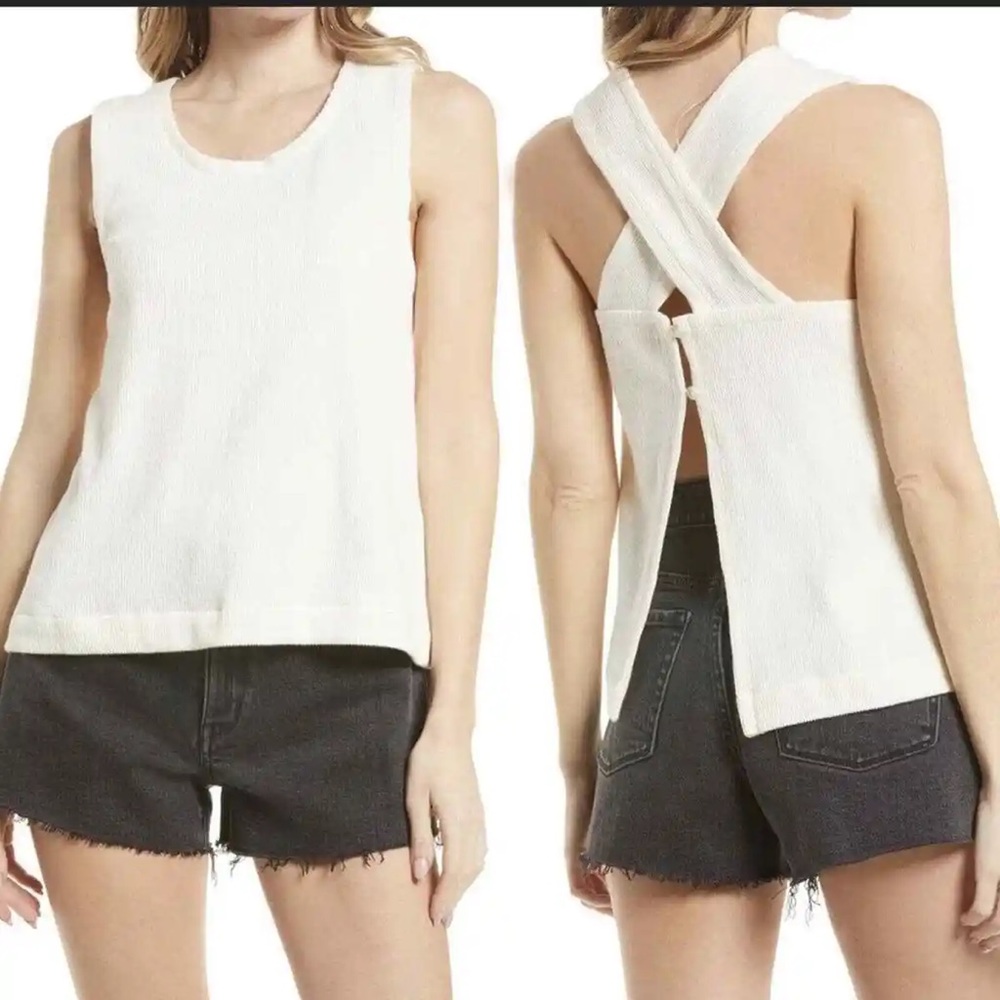 Madewell White Ottoman Jacquard Cross-Back Open Cotton Tank Top New With Tags